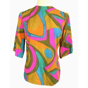 Vintage 70s Alex Coleman Psychedelic Mod Groovy Top Bell Sleeve Lined Top